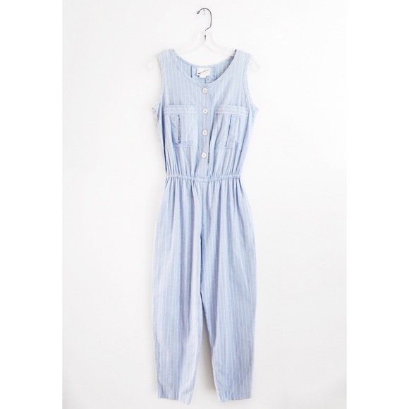 blue white striped jumpsuit